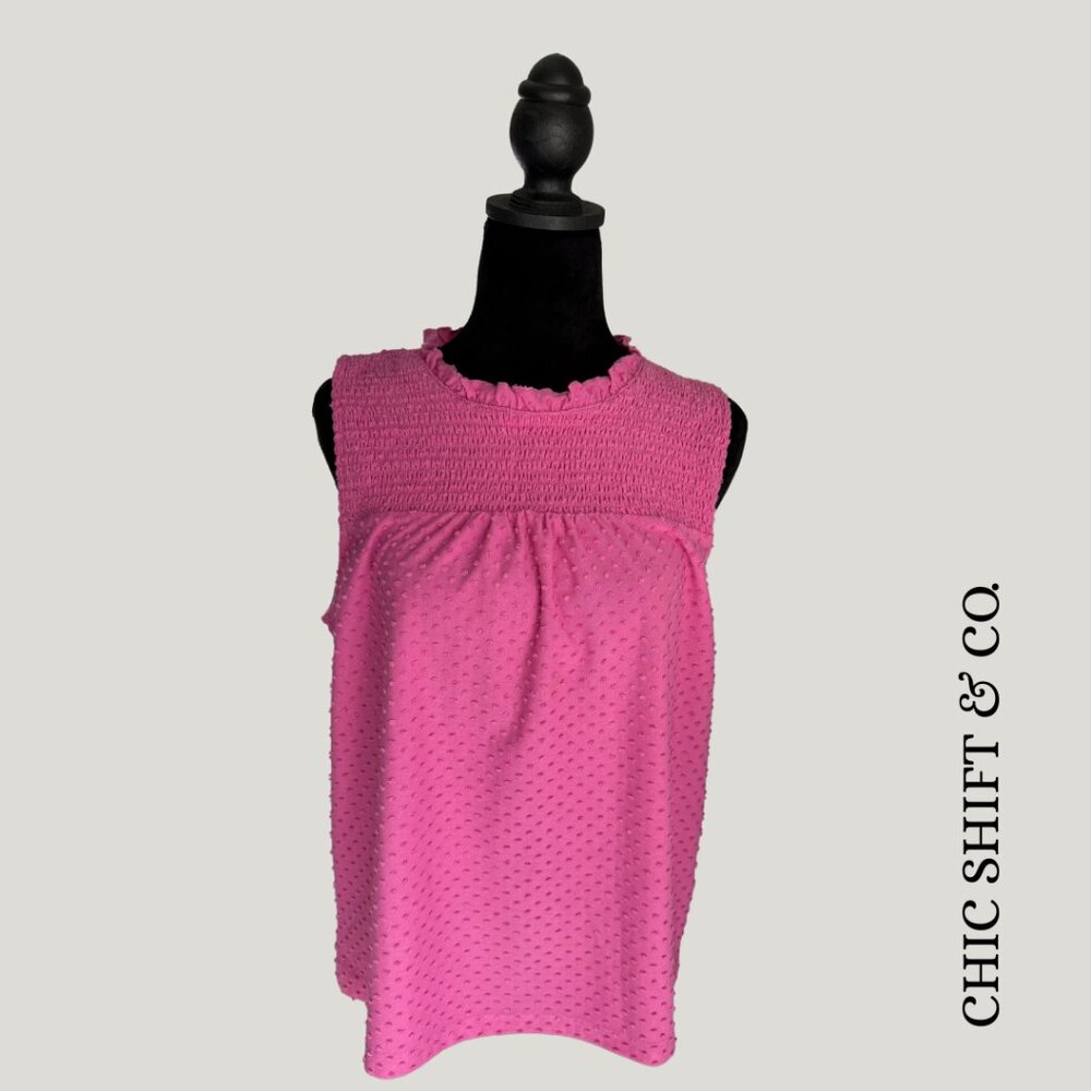 J Crew Factory Hot Pink Clip-Dot Sleeveless Top Size Large